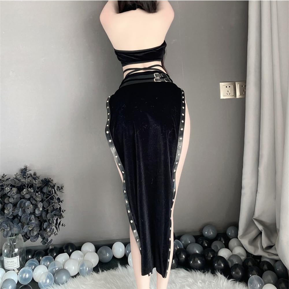 Women's sexy high slit cheongsam underwear lace mesh velvet Chinese dress - Image 2